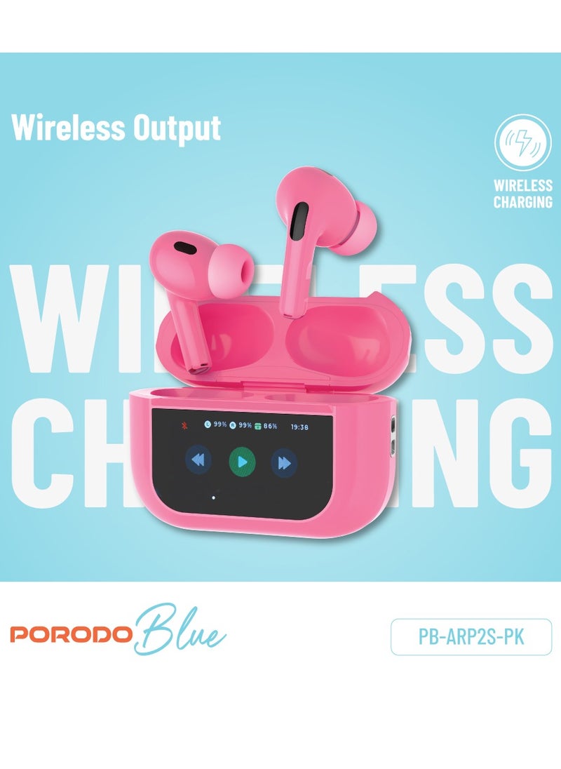 porodo - Earbuds Pro 2 With Touch Display with Environmental Noise Cancellation and ANC / Deep Bass / Touch Control / 20 Hours Working Time /1.47-inch Screen size - Pink - Image 1