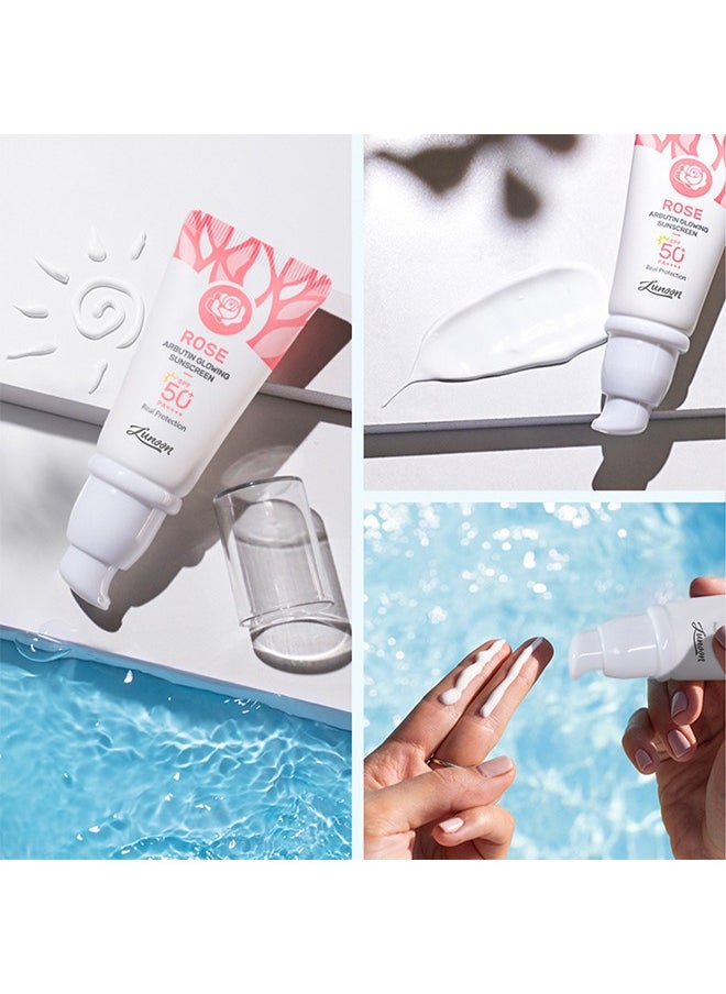 لونون - واقي من الشمس متوهج من روز أربوتين - SPF 50+ ضد أشعة UVA و UVB ، بدون قالب أبيض ، مع واقي من الشمس غير لزج وخفيف الوزن بحجم السفر - Image 1