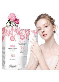 لونون واقي من الشمس متوهج من روز أربوتين - SPF 50+ ضد أشعة UVA و UVB ، بدون قالب أبيض ، مع واقي من الشمس غير لزج وخفيف الوزن بحجم السفر  - Image 1