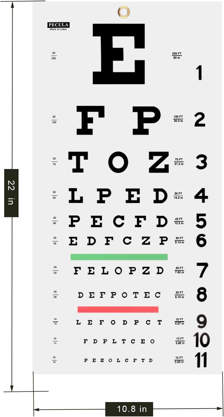 PECULA Store Eye Chart for Exams - Snellen Wall Chart 20 Feet, 11 X 22 in. - Image 1