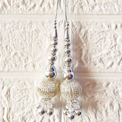 Adikala Craft Store Handmade Ethnic Cutdana Latkan Tassel Set of 2 for Saree Pallu, Blouse, Suits, Dupatta, Lehenga Decor, DIY Art & Crafts (Silver D2) - Image 2