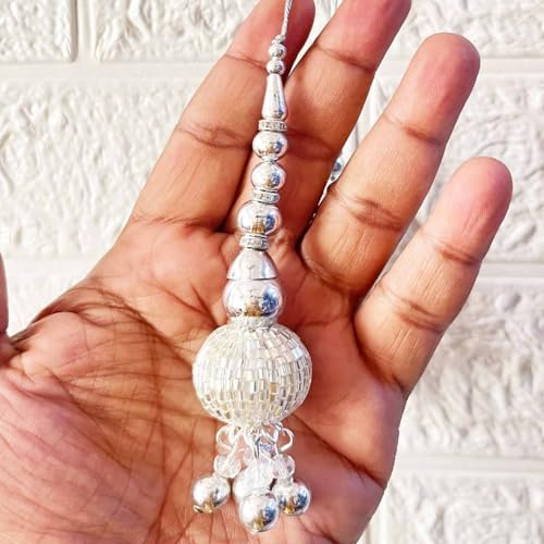 Adikala Craft Store Handmade Ethnic Cutdana Latkan Tassel Set of 2 for Saree Pallu, Blouse, Suits, Dupatta, Lehenga Decor, DIY Art & Crafts (Silver D2) - Image 5