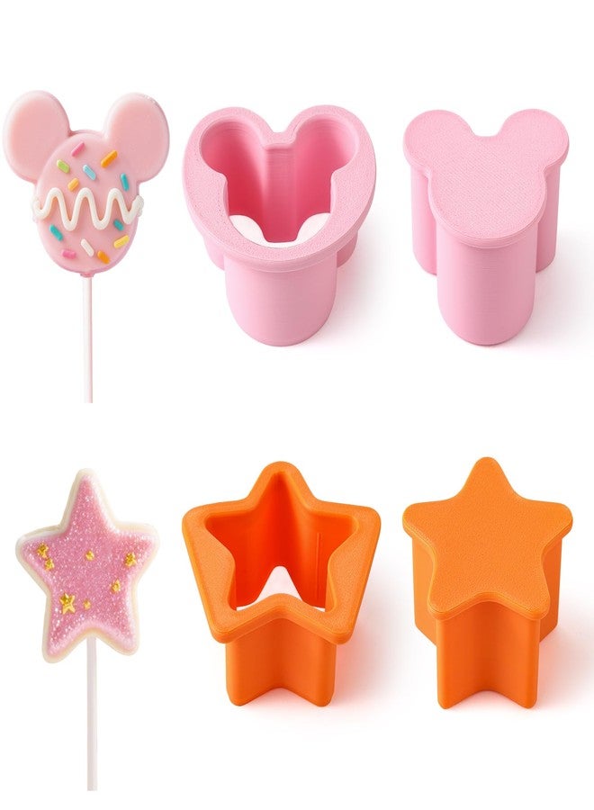MITCHENIFY Mouse Star Shaped Cake Pop Cutter and Pusher, 3D Printed Cake Pop Molds Shapes Press Set, Baking Molds for Home Baking, Birthday Parties, Wedding Desserts - Image 1