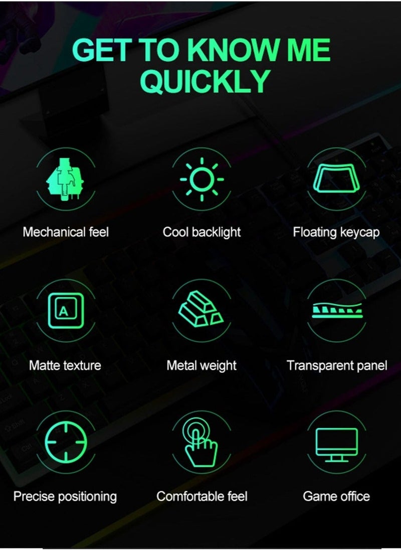 T-WOLF Gaming Keyboard Mouse Combo Rainbow LED Backlit Ambient Light Illuminated Character Wired USB Keyboard Mice Compatible with Windows XP/7/10 MacBook PS4 PS5 Xbox one Value Combo Set  - Image 3