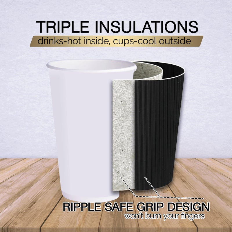 JollyPack 60 Pack 12 oz Paper Coffee Cups  Black Disposable Beverage Cups with Insulated Ripple Wall for Coffee  Tea  and Hot Chocolate - Image 3