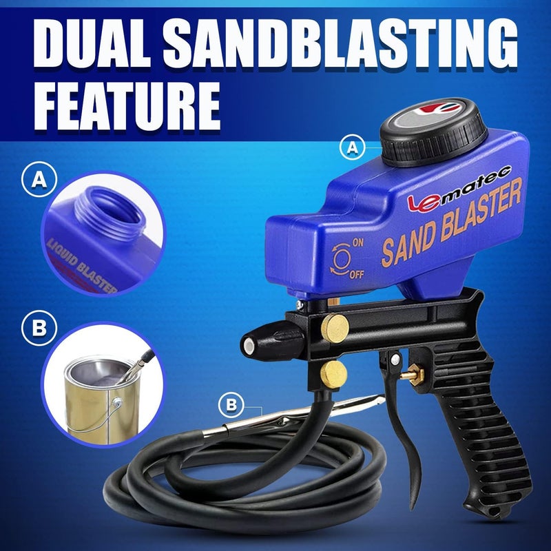 LE LEMATEC LE LEMATEC Portable Sandblaster Gun Kit, Air Compressor Sand Blaster, Paint & Rust Remover, Abrasive Media & Soda Blaster for Metal, Wood, Automotive & DIY Surface Prep, AS118-2C  - Image 2