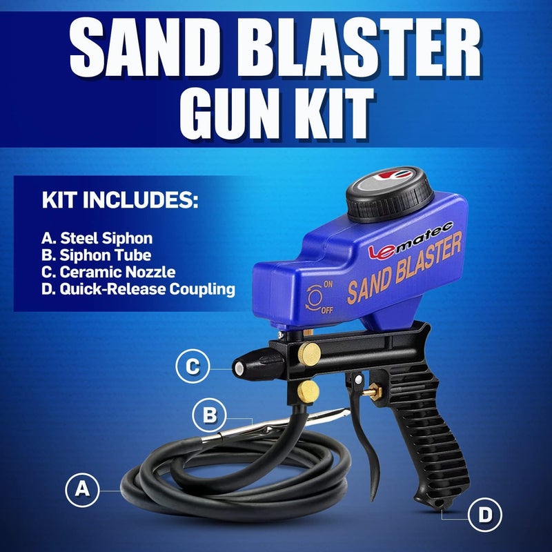 LE LEMATEC LE LEMATEC Portable Sandblaster Gun Kit, Air Compressor Sand Blaster, Paint & Rust Remover, Abrasive Media & Soda Blaster for Metal, Wood, Automotive & DIY Surface Prep, AS118-2C  - Image 5