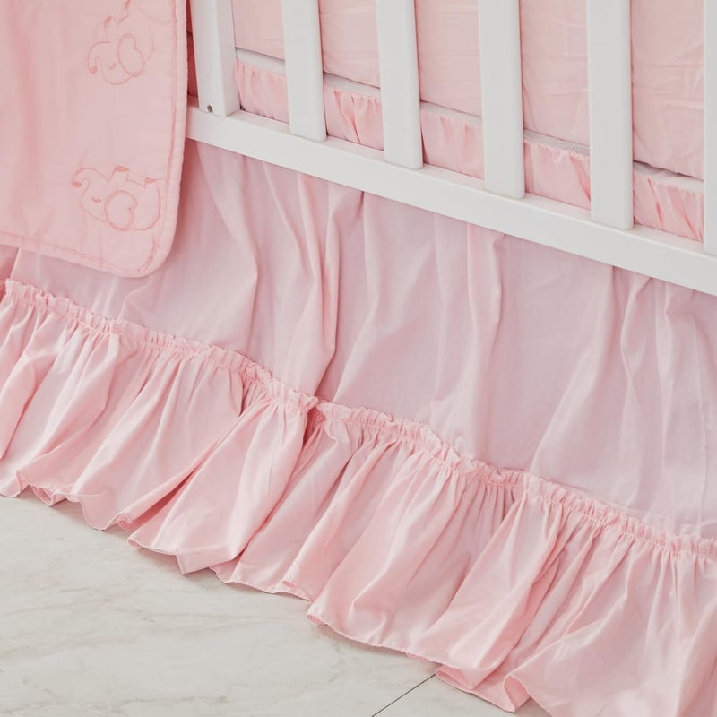 Brandream Crib Bed Skirt for Baby Girls Boys Blush Pink Boho Bohemian Solid Cotton Toddler Bedskirt Farmhouse Chic Ruffle - Image 3