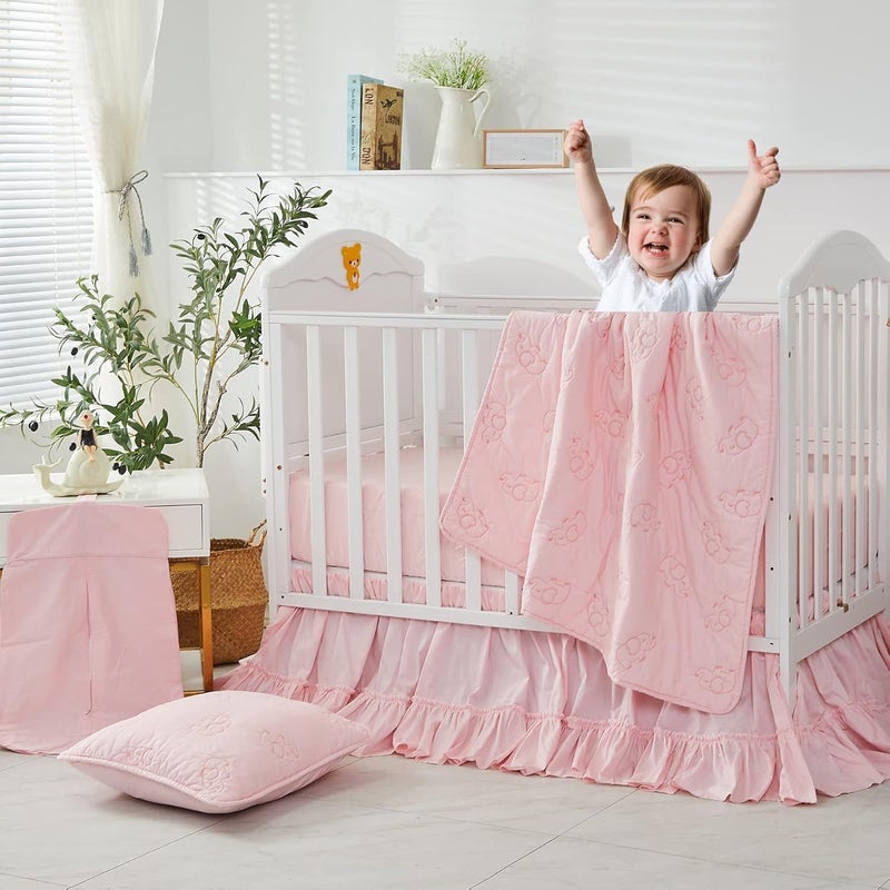 Brandream Crib Bed Skirt for Baby Girls Boys Blush Pink Boho Bohemian Solid Cotton Toddler Bedskirt Farmhouse Chic Ruffle - Image 5