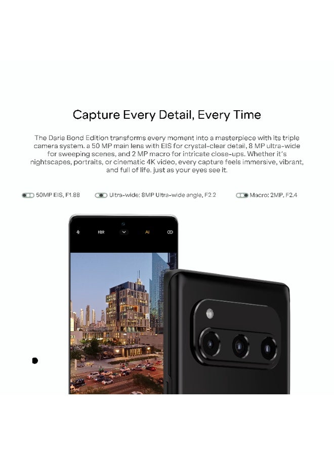 Daria BOND 5G Android 14 Smartphone, 8GB RAM, 256GB Storage, 50MP AI Triple Camera, 120Hz Curved AMOLED, Octa-Core 2.6 GHz, Web3 Monetization, Built-In Wallet, Piano Black Color, With Free 66 Watts Super-Fast Charge Power Adapter - Image 3