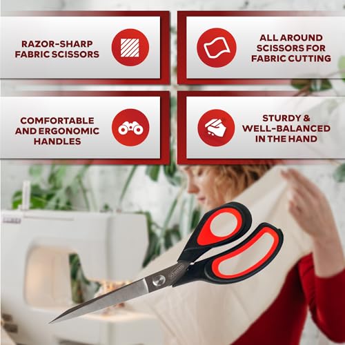 XFasten Heavy-Duty Professional Tailor Scissors, 9.5-Inch Heavy Duty Ultra-sharp Dressmaker’s Scissors Shears for Fabric Cutting | Sewing scissors for Fabric - Image 2