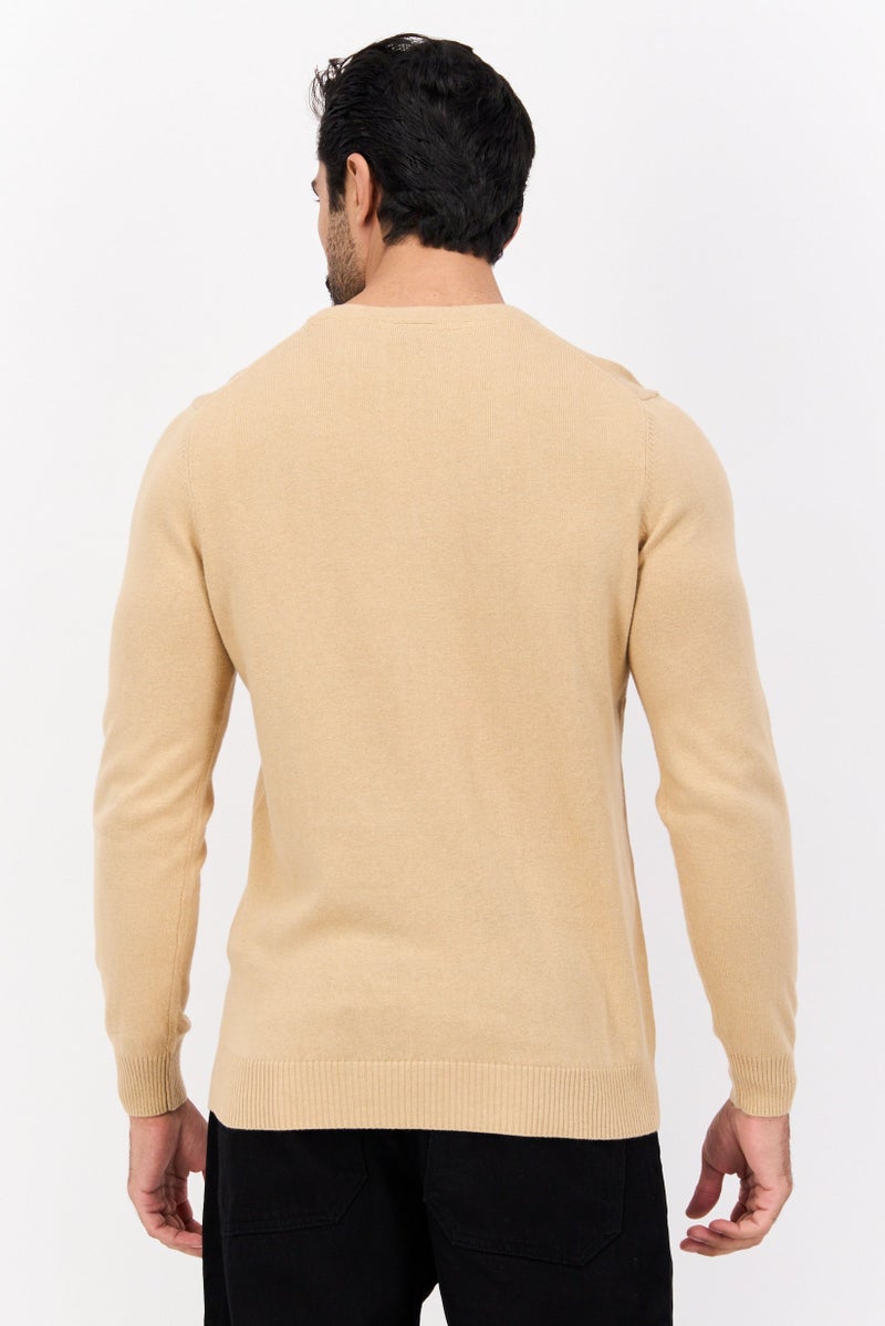Lyle & Scott Men Crew Neck Knitted Long Sleeves Sweater, Tan  - Image 3