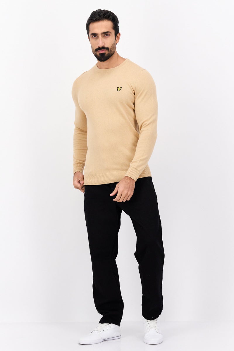 Lyle & Scott Men Crew Neck Knitted Long Sleeves Sweater, Tan  - Image 4