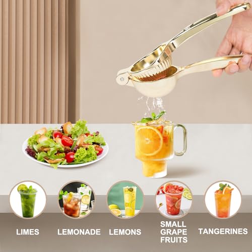 Agirlvct Lemon Squeezer, Heavy Duty Zinc Alloy Manual Citrus Juicer Hand Press,High Yield Threaded Groove Small Oranges Limes Juicer, Juice Maker for Cocktails Home Restaurant Kitchen Utensils(Gold) - Image 2