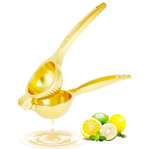 Agirlvct Lemon Squeezer, Heavy Duty Zinc Alloy Manual Citrus Juicer Hand Press,High Yield Threaded Groove Small Oranges Limes Juicer, Juice Maker for Cocktails Home Restaurant Kitchen Utensils(Gold) - Image 1