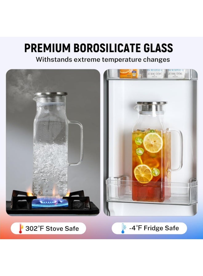 Bukela 2 Pack 2 Liters/68 oz Square Glass Pitcher with Lid and Handle for Fridge, Iced Tea and Coffee Carafe Beverage Serveware, Heat Resistant Borosilicate Water Jug for Hot/Cold Drinks and Milk - Image 2