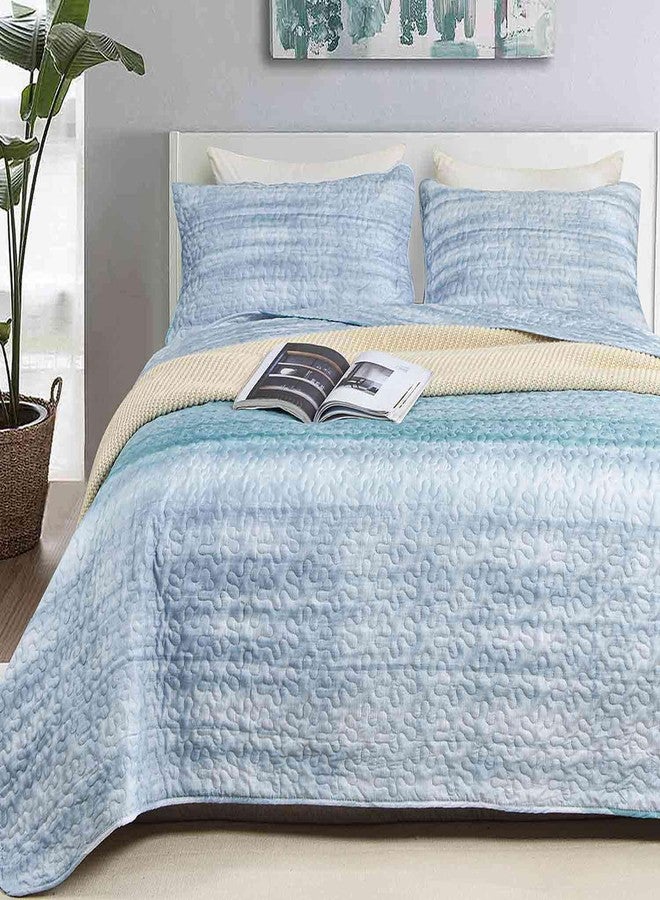 Nanko Quilt Set Queen Full Size 3 pcs, Grey and Teal Blue Striped Abstract Pattern Bedspreads, Soft Lightweight Coverlet Bed Spreads, Modern Thin Quilted Comforter Gray Bedding Set for Women Men 90x90 - Image 4
