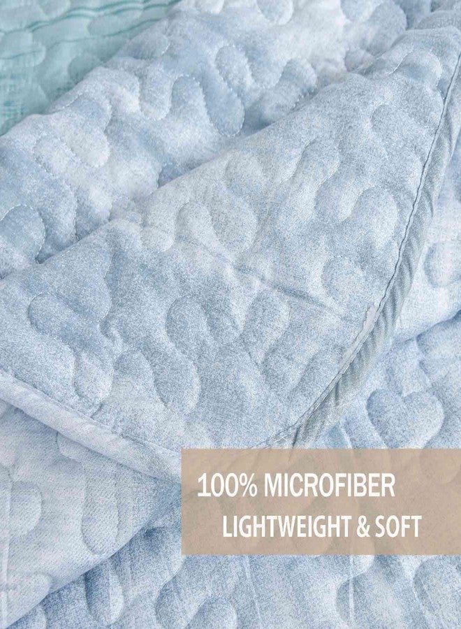 Nanko Quilt Set Queen Full Size 3 pcs, Grey and Teal Blue Striped Abstract Pattern Bedspreads, Soft Lightweight Coverlet Bed Spreads, Modern Thin Quilted Comforter Gray Bedding Set for Women Men 90x90 - Image 5