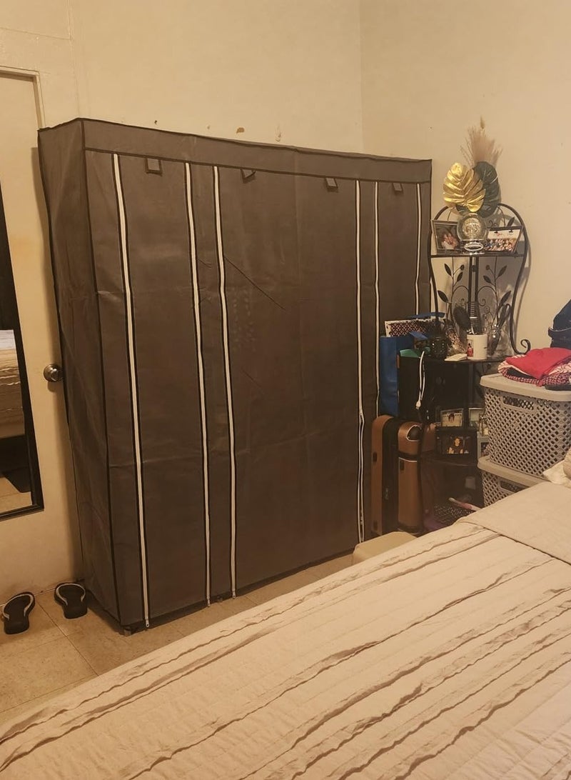 أصلي ب د خزانة ملابس محمولة (دولاب ملابس) لتنظيم وتخزين الملابس مع خزانة ملابس من القماش غير المنسوج، قوية ومتينة للغاية وسريعة وسهلة التجميع من اسول بي دي (بني) - Image 5