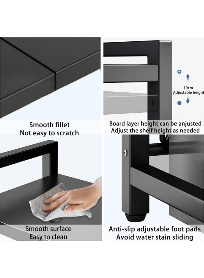 JoyousSto Microwave Stand, Microwave Oven Rack With 6 Hooks, Expandable Horizontal Extension Microwave Shelf, Kitchen Counter Organizer for Toaster Oven Rice Cooker - Image 2