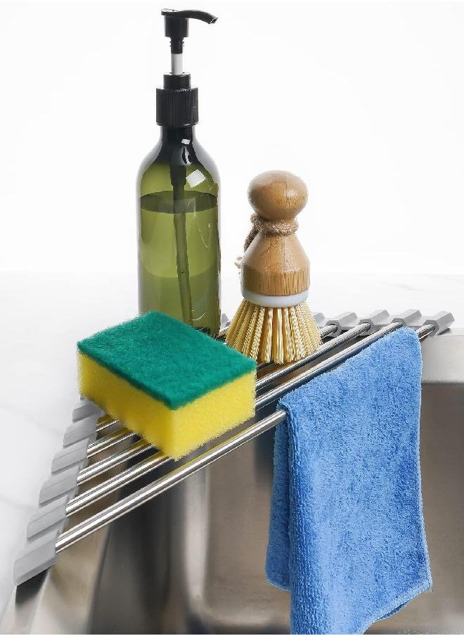 Tomorotec - Tomorotec Triangle Roll-Up Dish Drying Rack for Sink Corner Small Foldable Stainless Steel Over The Sink Multipurpose Kitchen Drainer Caddy Organizer Storage Space Saver Shelf Holder (Gray) - Image 1