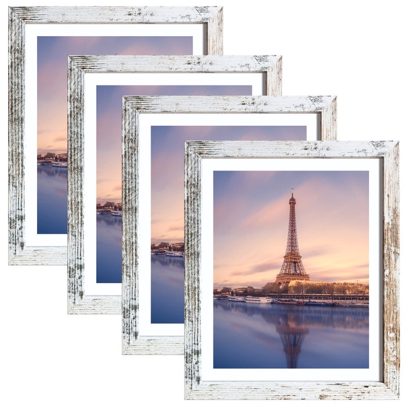SESEAT 8x10 Picture Frames Distressed White with Mat Photo Frames 4 Packs for Tabletop or Wall