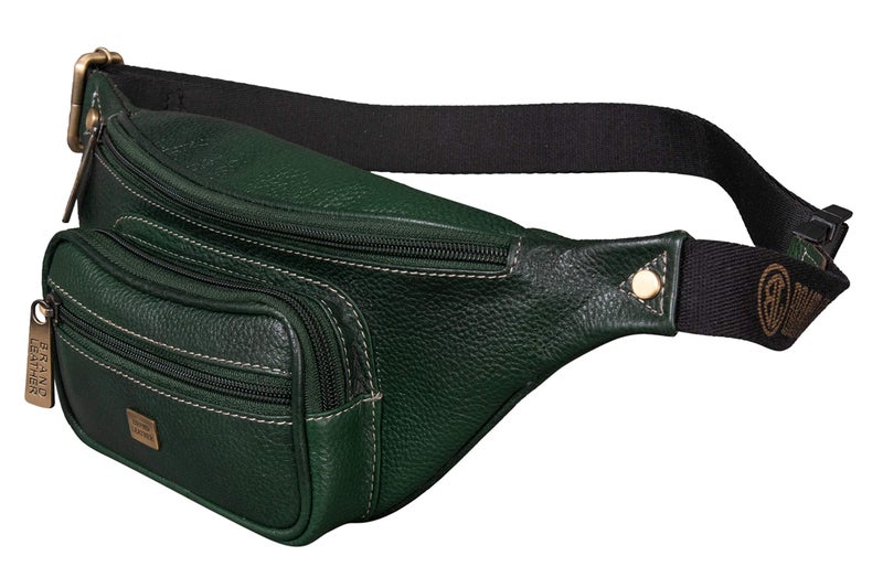 BRAND LEATHER Stylish Genuine Leather Waist Bag Elegant Style Travel Pouch Passport Holder with Adjustable Strap for Multipurpose Use (Green) - Image 1