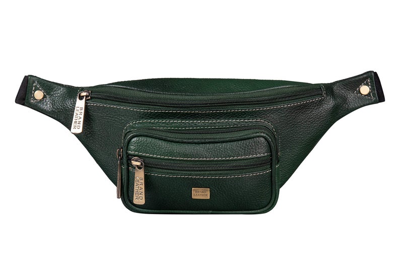 BRAND LEATHER Stylish Genuine Leather Waist Bag Elegant Style Travel Pouch Passport Holder with Adjustable Strap for Multipurpose Use (Green) - Image 2