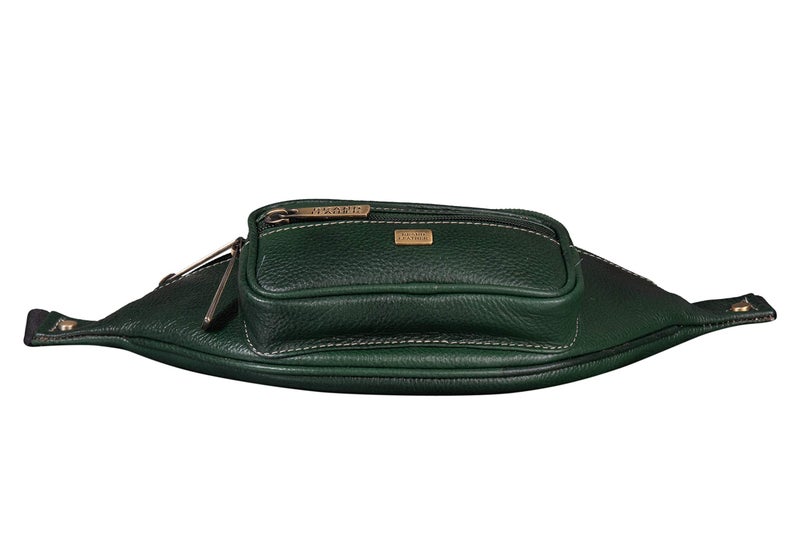 BRAND LEATHER Stylish Genuine Leather Waist Bag Elegant Style Travel Pouch Passport Holder with Adjustable Strap for Multipurpose Use (Green) - Image 4