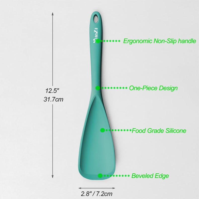 XiaoZu Silicone Spatula Spoon, Great for Both Cooking and Serving Durable BPA-Free Matte Black Silicone, Seamless Design, Safe for Nonstick Cooking Surfaces, 2-Pcs, Teal - Image 2