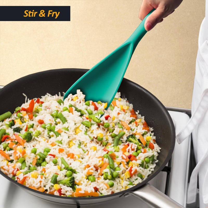 XiaoZu Silicone Spatula Spoon, Great for Both Cooking and Serving Durable BPA-Free Matte Black Silicone, Seamless Design, Safe for Nonstick Cooking Surfaces, 2-Pcs, Teal - Image 5