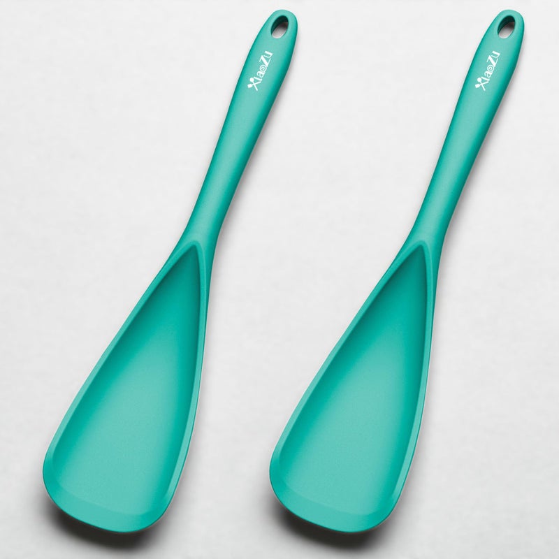 XiaoZu Silicone Spatula Spoon, Great for Both Cooking and Serving Durable BPA-Free Matte Black Silicone, Seamless Design, Safe for Nonstick Cooking Surfaces, 2-Pcs, Teal - Image 1