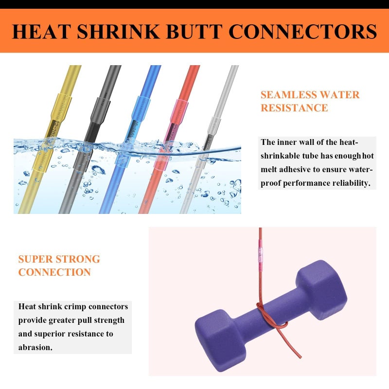 Camtek 525PCS Heat Shrink Butt Connectors Red 22-18 AWG, Insulated Waterproof Electrical Wire Connectors Marine Grade Tinned Red Copper Crimp Splice Terminals for Marine,Truck,Stereo - Image 5