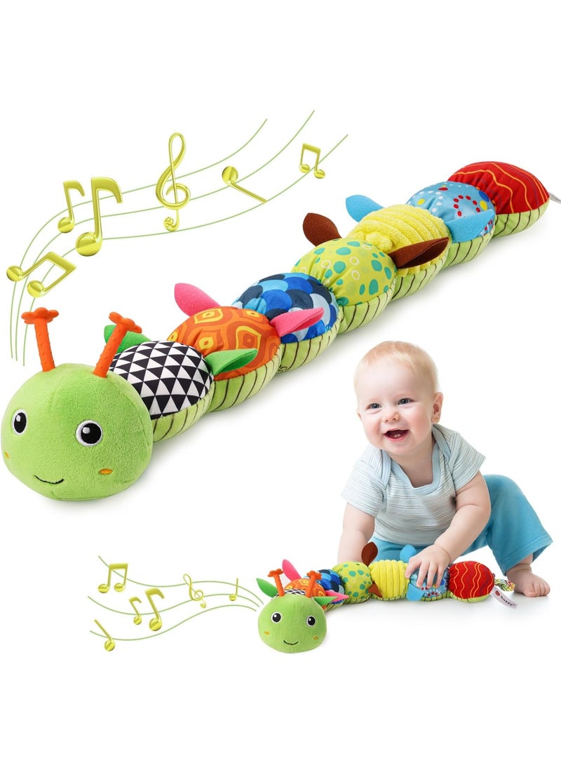 Bukela Baby Toys 0 to 12 Months, Musical Stuffed Animal Activity Soft Toys with Multi-Sensory Crinkle, Rattle and Textures, Infant Tummy Time Toys for Newborn Boys Girls, Caterpillar, Green - Image 1