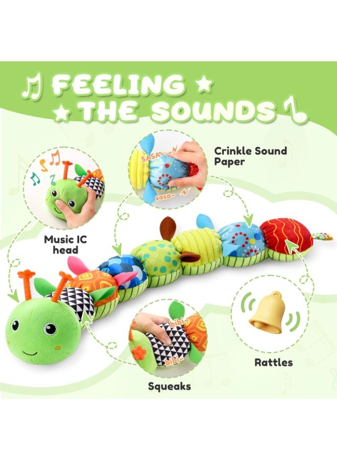 Bukela Baby Toys 0 to 12 Months, Musical Stuffed Animal Activity Soft Toys with Multi-Sensory Crinkle, Rattle and Textures, Infant Tummy Time Toys for Newborn Boys Girls, Caterpillar, Green - Image 5