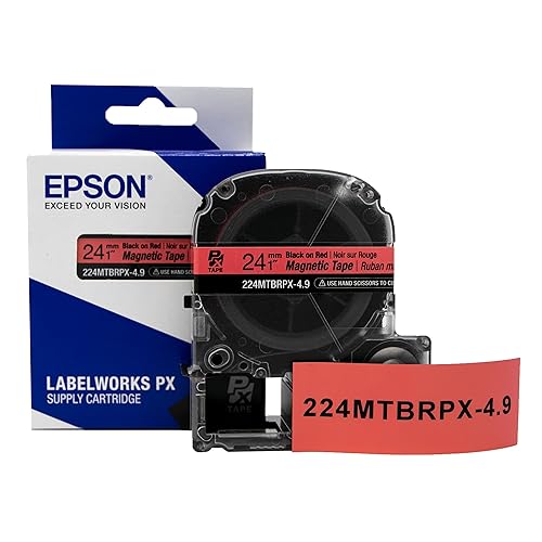 LABELWORKS Epson LABELWORKS 224MTBRPX-4.9 Genuine Magnetic Tape Cartridge - Black on Red Magnet Label Maker Tape - 1" (24MM) Wide, 4.9 ft, Red - Image 1