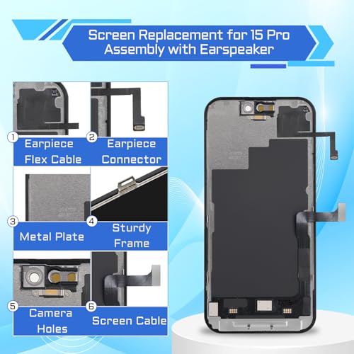 DGSCSMY for iPhone 15 Pro Screen Replacement 6.1" LCD Display Digitizer with Front Speaker Waterproof Adhesive Sticker 3D Touch Full Assembly Repair Fix Tools Kit A3102 A2848 A3101 A3104 - Image 3