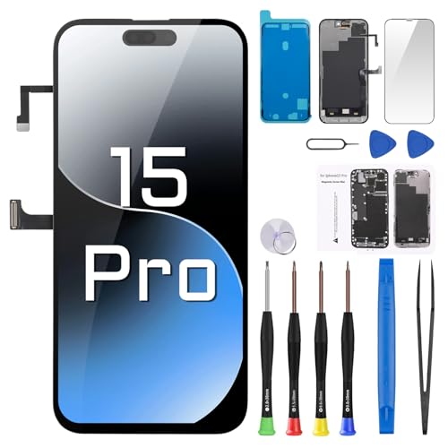 DGSCSMY for iPhone 15 Pro Screen Replacement 6.1" LCD Display Digitizer with Front Speaker Waterproof Adhesive Sticker 3D Touch Full Assembly Repair Fix Tools Kit A3102 A2848 A3101 A3104 - Image 1