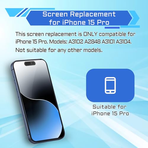 DGSCSMY for iPhone 15 Pro Screen Replacement 6.1" LCD Display Digitizer with Front Speaker Waterproof Adhesive Sticker 3D Touch Full Assembly Repair Fix Tools Kit A3102 A2848 A3101 A3104 - Image 2