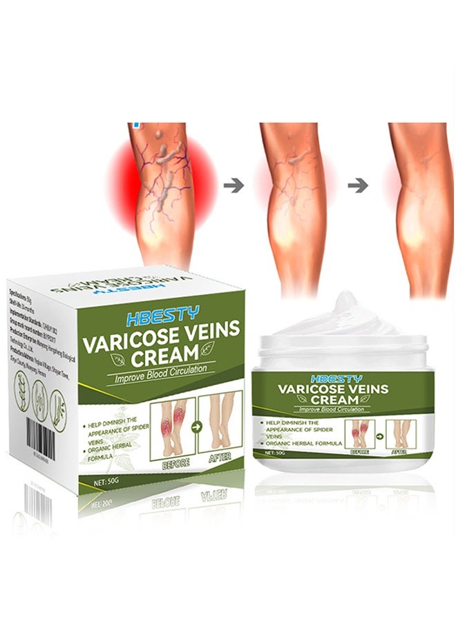 HBESTY Varicose Veins Cream, Soothing Leg Cream, Varicose And Spider Veins Treatment Cream, Improve Blood Circulation, Fast Relieve Swelling Pain 50G - Image 1