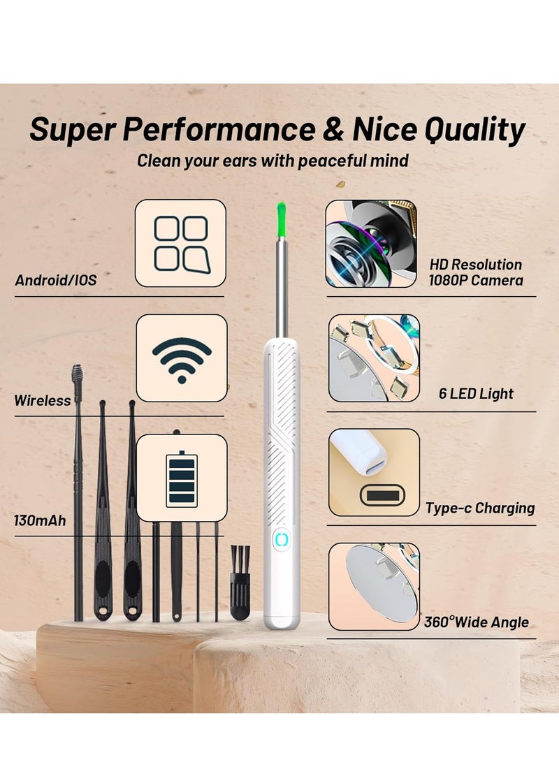 Generic Ear Wax Removal Tool - Wireless Ear Cleaner Kit with 1080 HD Camera and Storage Case, Rechargeable Earwax Remover with 12 Ear Picks, Ear Wax Removal Kit with 8 Replacement Tips (White)  - Image 3