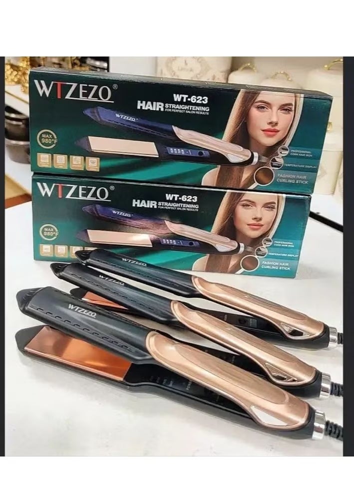 وتزيزو جهاز فرد الشعر WTZEZO WT-623 بتقنية التورمالين وحرارة تصل حتى 980 فهرنهايت – شاشة رقمية وتحكم في درجات الحرارة – لتصفيف احترافي وتجعيد عصري - Image 1