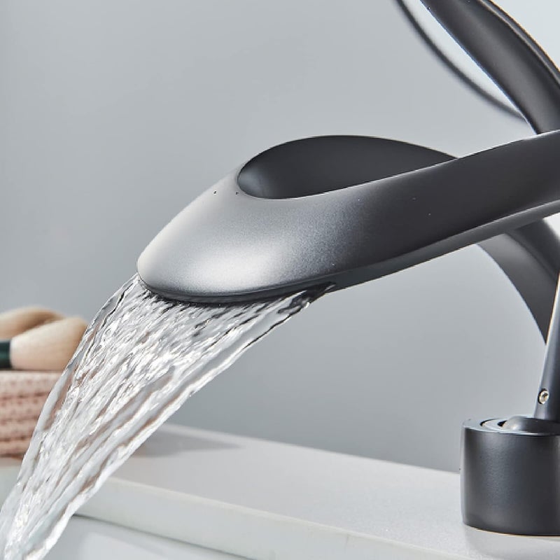 Brikipth Brikipth Waterfall Antique Single Lever Basin Mixer Tap with Provision for Hot and Cold Water Table Top Brass Centre Hole Basin Mixer for Bathroom Wash Basin Perfect for Hot Cold Water Both - Image 2