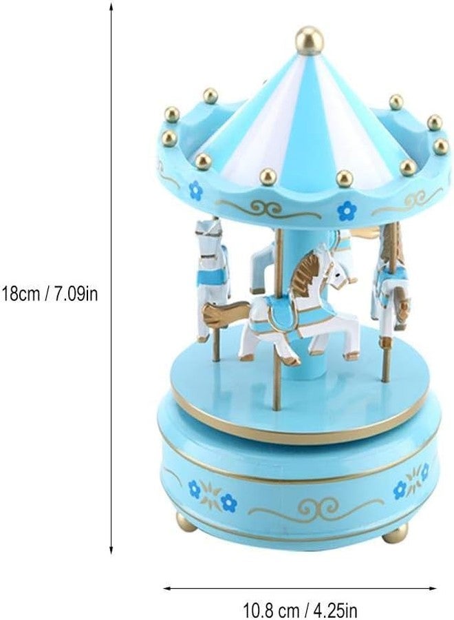 Jamboree!!! Jamboree Blue Carousel Horse Music Box - Vintage Wooden Merry-Go-Round Music Box for Kids u0026 Home Decor, Rotating Horse Figurine Gift - Image 2