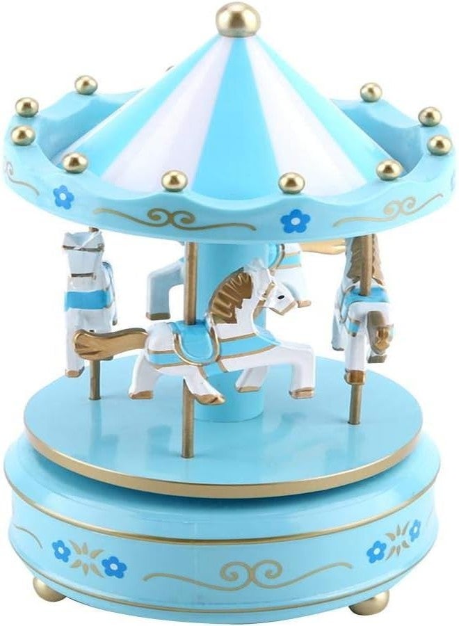 Jamboree!!! Jamboree Blue Carousel Horse Music Box - Vintage Wooden Merry-Go-Round Music Box for Kids u0026 Home Decor, Rotating Horse Figurine Gift - Image 5