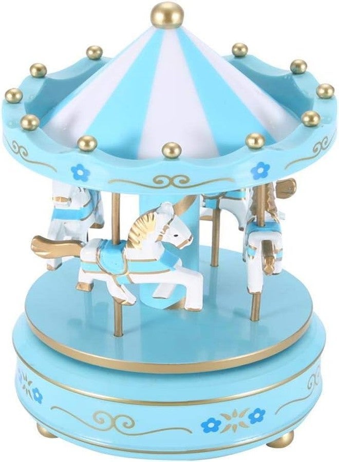 Jamboree!!! Jamboree Blue Carousel Horse Music Box - Vintage Wooden Merry-Go-Round Music Box for Kids u0026 Home Decor, Rotating Horse Figurine Gift - Image 1