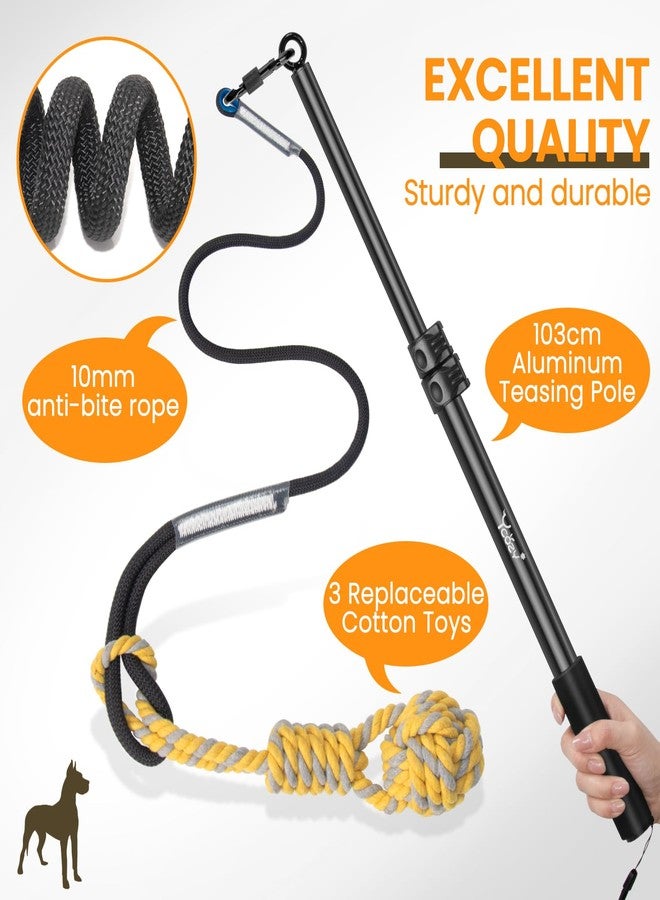 Ycozy Flirt Pole for Dogs Heavy Duty Interactive Toys Tug of War with Detachable 3 Replacement Rope Toys for Chase and Outdoor Exercise & Training for Small Medium Large Dogs (Pole - 40.6") - Image 3