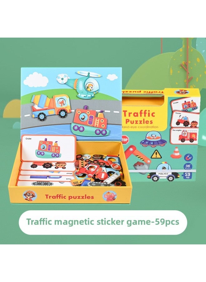 لغز لغز مغناطيسي لعب الأطفال الأولاد والبنات ملصقات مغناطيسية لغز المرور الحيوان المصنعين بالجملة-اللون: لعبة ملصق المرور المغناطيسي - Image 1