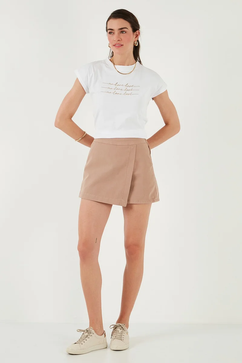 ليلا Cotton Zippered Asymmetrical Mini Shorts Skirt Women's SHORTS SKIRT 668YP4411