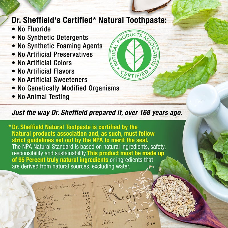 Dr. Sheffield's Dr. Sheffieldâ€™s Certified Natural Toothpaste (Peppermint) - Great Tasting, Fluoride Free Toothpaste/Freshen Your Breath, Whiten Your Teeth, Reduce Plaque (2-Pack) - Image 5